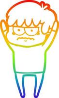 rainbow gradient line drawing annoyed cartoon boy vector