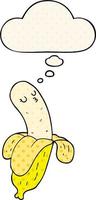 cartoon banana and thought bubble in comic book style vector