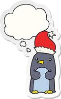 cute christmas penguin and thought bubble as a printed sticker vector