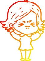 warm gradient line drawing cartoon angry woman vector