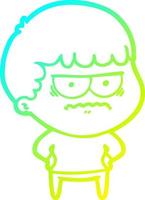 cold gradient line drawing cartoon annoyed man vector