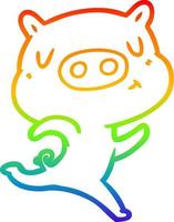 rainbow gradient line drawing cartoon content pig running vector