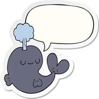 cute cartoon whale and speech bubble sticker vector