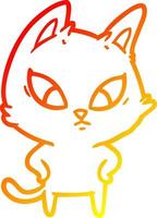 warm gradient line drawing confused cartoon cat vector