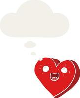heart cartoon character and thought bubble in retro style vector