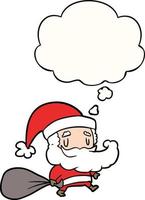 cartoon santa claus with sack and thought bubble vector