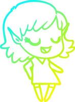 cold gradient line drawing happy cartoon elf girl vector