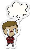 cartoon man crying and thought bubble as a printed sticker vector