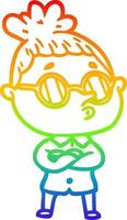 rainbow gradient line drawing cartoon woman wearing glasses vector