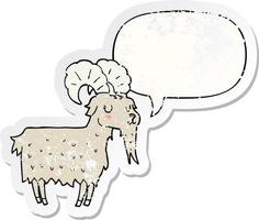 cartoon goat and speech bubble distressed sticker vector