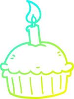 cold gradient line drawing cartoon birthday cupcake vector