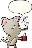 cartoon serious business cat and coffee and cigar and speech bubble in smooth gradient style vector