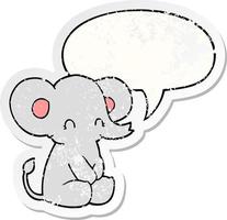 lindo elefante de dibujos animados y etiqueta engomada angustiada de la burbuja del discurso vector
