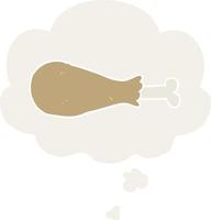 cartoon chicken leg and thought bubble in retro style vector