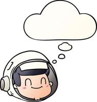 cartoon astronaut face and thought bubble in smooth gradient style vector