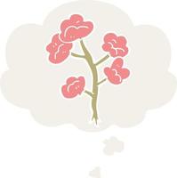 flores de dibujos animados y burbujas de pensamiento en estilo retro vector