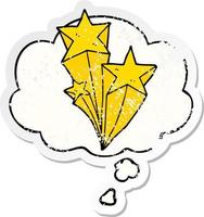 cartoon shooting stars and thought bubble as a distressed worn sticker vector