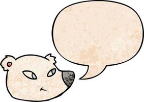 cartoon polar bear face and speech bubble in retro texture style vector