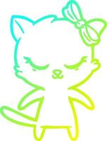 cold gradient line drawing cute cartoon cat with bow vector