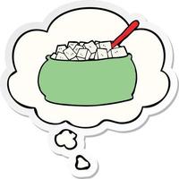 cartoon sugar bowl and thought bubble as a printed sticker vector