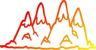 warm gradient line drawing cartoon mountain range vector