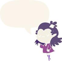 cute cartoon vampire girl and speech bubble in retro style vector