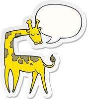 cartoon giraffe and speech bubble sticker vector