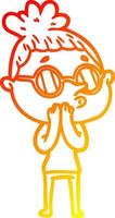 warm gradient line drawing cartoon woman wearing glasses vector