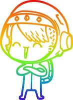 rainbow gradient line drawing happy cartoon space girl vector