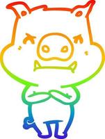 rainbow gradient line drawing angry cartoon pig vector