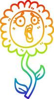 rainbow gradient line drawing cartoon shocked sunflower vector