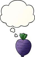 cartoon root vegetable and thought bubble in smooth gradient style vector