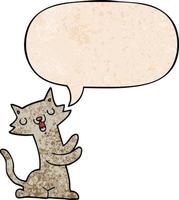 cartoon cat and speech bubble in retro texture style vector