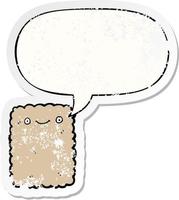 cartoon biscuit and speech bubble distressed sticker vector