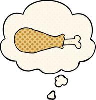 cartoon chicken leg and thought bubble in comic book style vector