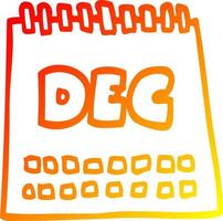 warm gradient line drawing cartoon calendar showing month of december vector