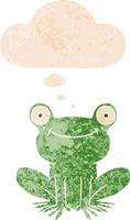 cartoon frog and thought bubble in retro textured style vector