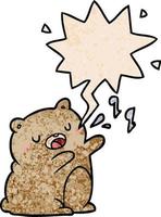 cartoon bear singing a song and speech bubble in retro texture style vector