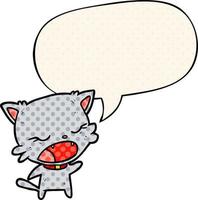 cute cartoon cat talking and speech bubble in comic book style vector