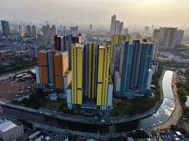 Jakarta, Indonesia, May 11, 2022 - Beautiful aerial view of office buildings and traffic. photo