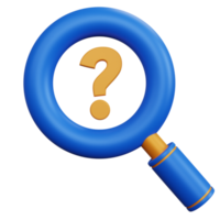 3d rendering magnifying glass with question mark icon symbol isolated png