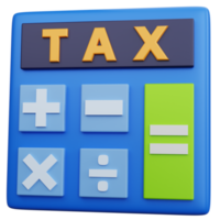 Calculadora simple de representación 3d con la palabra impuesto aislado png