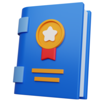 livro azul de renderização 3D com ícone de medalha isolado png