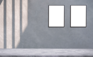 sfondo di 2 cornici vuote su muro di cemento con pavimento in cemento in stile loft per la modifica della visualizzazione dei prodotti e del testo presente sullo sfondo dello spazio libero, file png