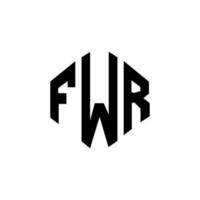 FWR letter logo design with polygon shape. FWR polygon and cube shape logo design. FWR hexagon vector logo template white and black colors. FWR monogram, business and real estate logo.