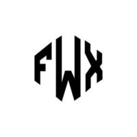 FWX letter logo design with polygon shape. FWX polygon and cube shape logo design. FWX hexagon vector logo template white and black colors. FWX monogram, business and real estate logo.