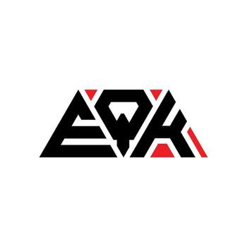 EQK triangle letter logo design with triangle shape. EQK triangle logo design monogram. EQK triangle vector logo template with red color. EQK triangular logo Simple, Elegant, and Luxurious Logo. EQK