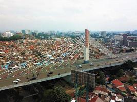 Bandung, West Java-Indonesia, 17 May 2022 - Beautiful aerial view- Pasupati flyover in Bandung city. photo