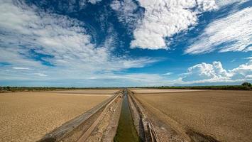 The dry land, the afternoon vulture and the bright sky There are many types of white clouds covered. photo