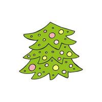 A hand-drawn christmas tree. Colored vector illustration in doodle style. Winter mood. Hello 2023. Merry Christmas and Happy New Year.